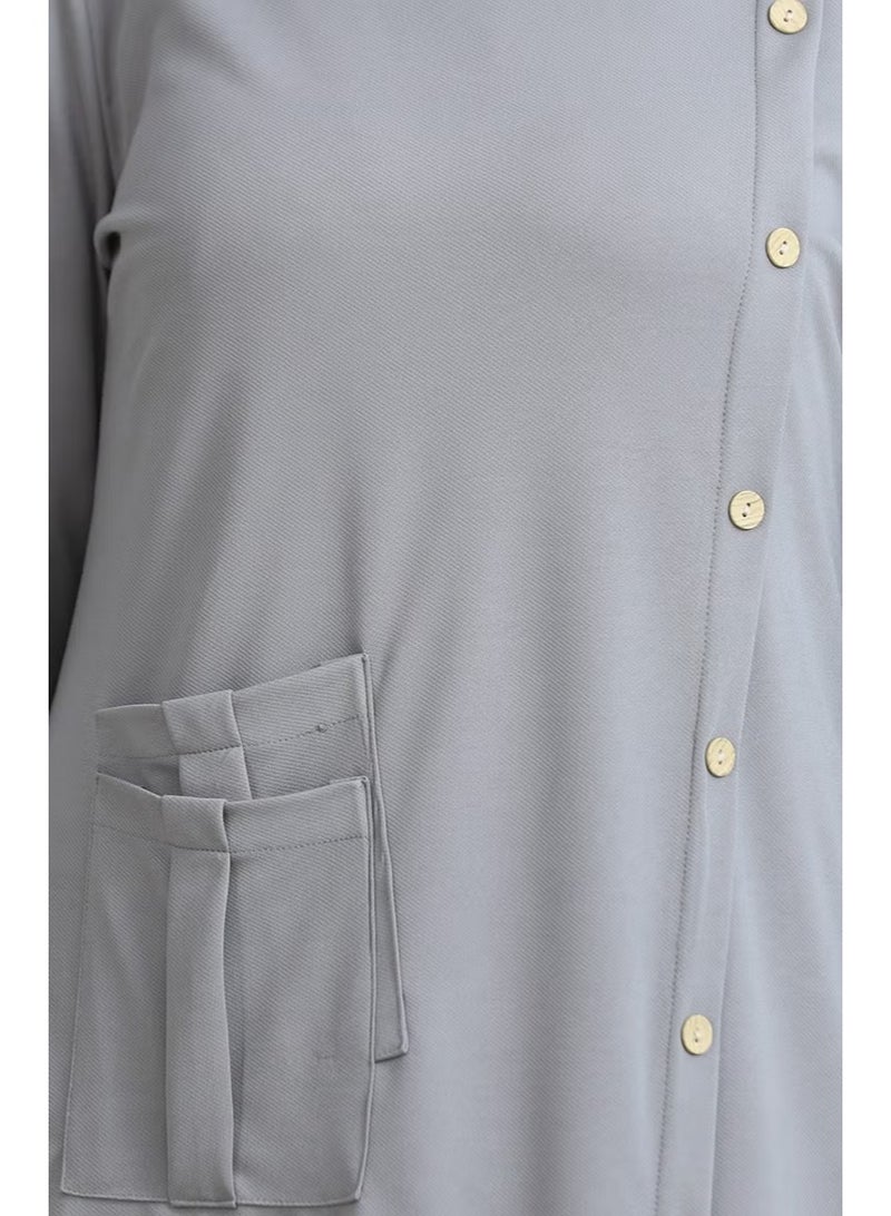 Sefa Merve Buttoned Pocket Dress 3029-01 Gray - Image 5